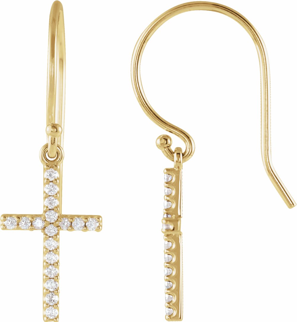 14K Yellow Gold 1/8 CTW Natural Diamond Cross Earrings