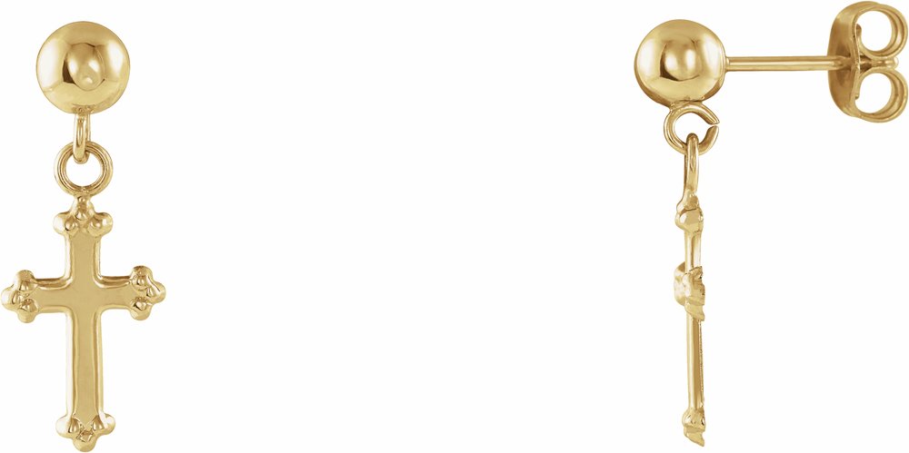 14K Yellow 11x8 mm Cross Earrings