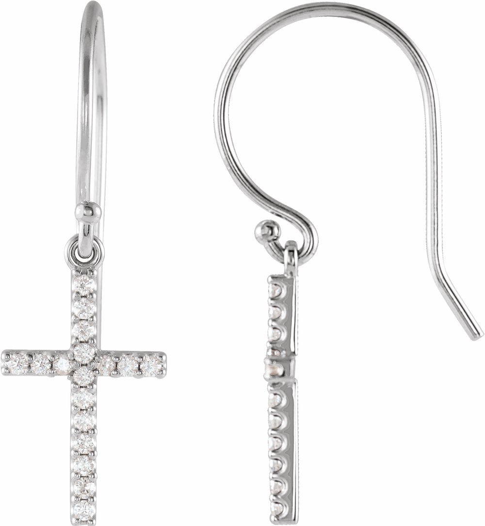 14K White Gold 1/8 CTW Natural Diamond Cross Earrings