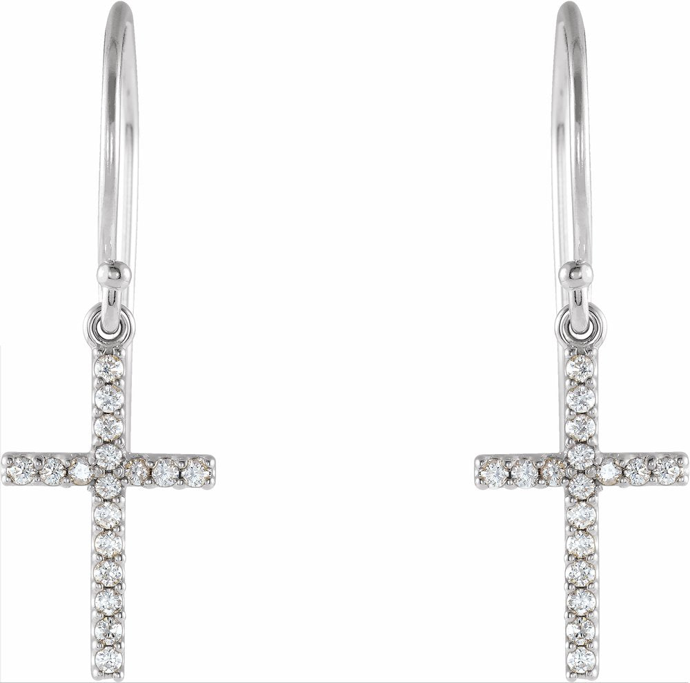 14K White Gold 1/8 CTW Natural Diamond Cross Earrings