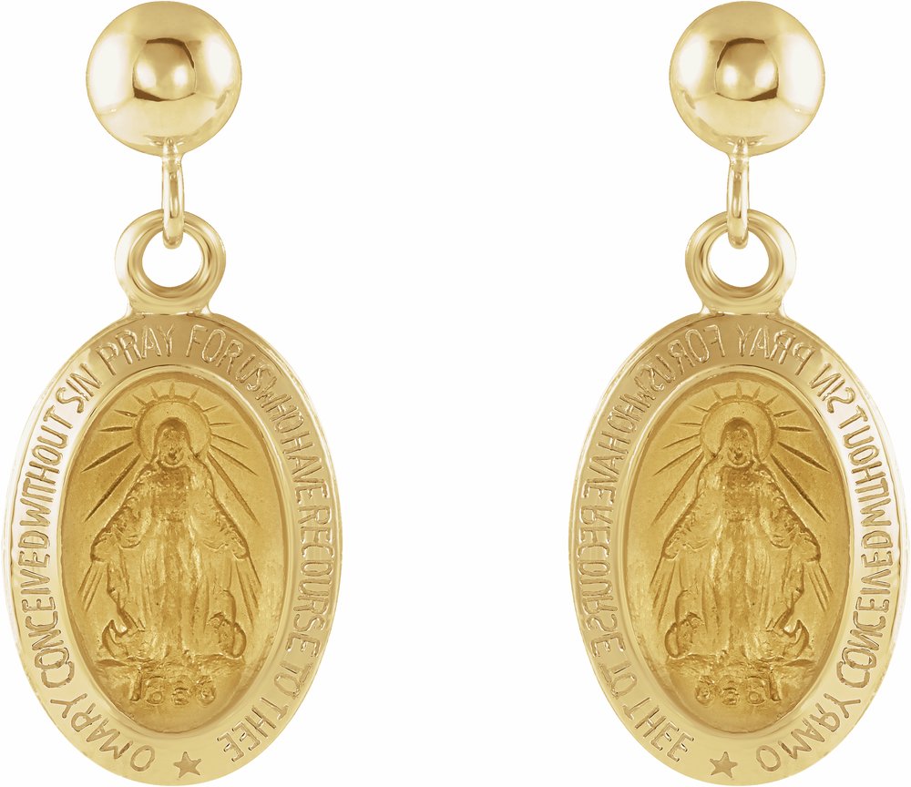 14K Yellow 12x9 mm Miraculous Dangle Earrings