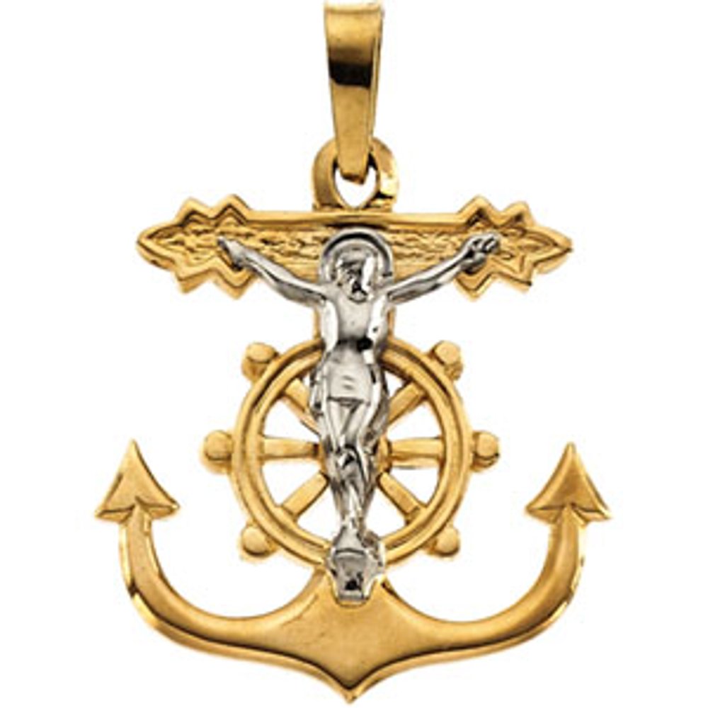 14K Yellow/White 19x17 mm Mariner's Crucifix Pendant