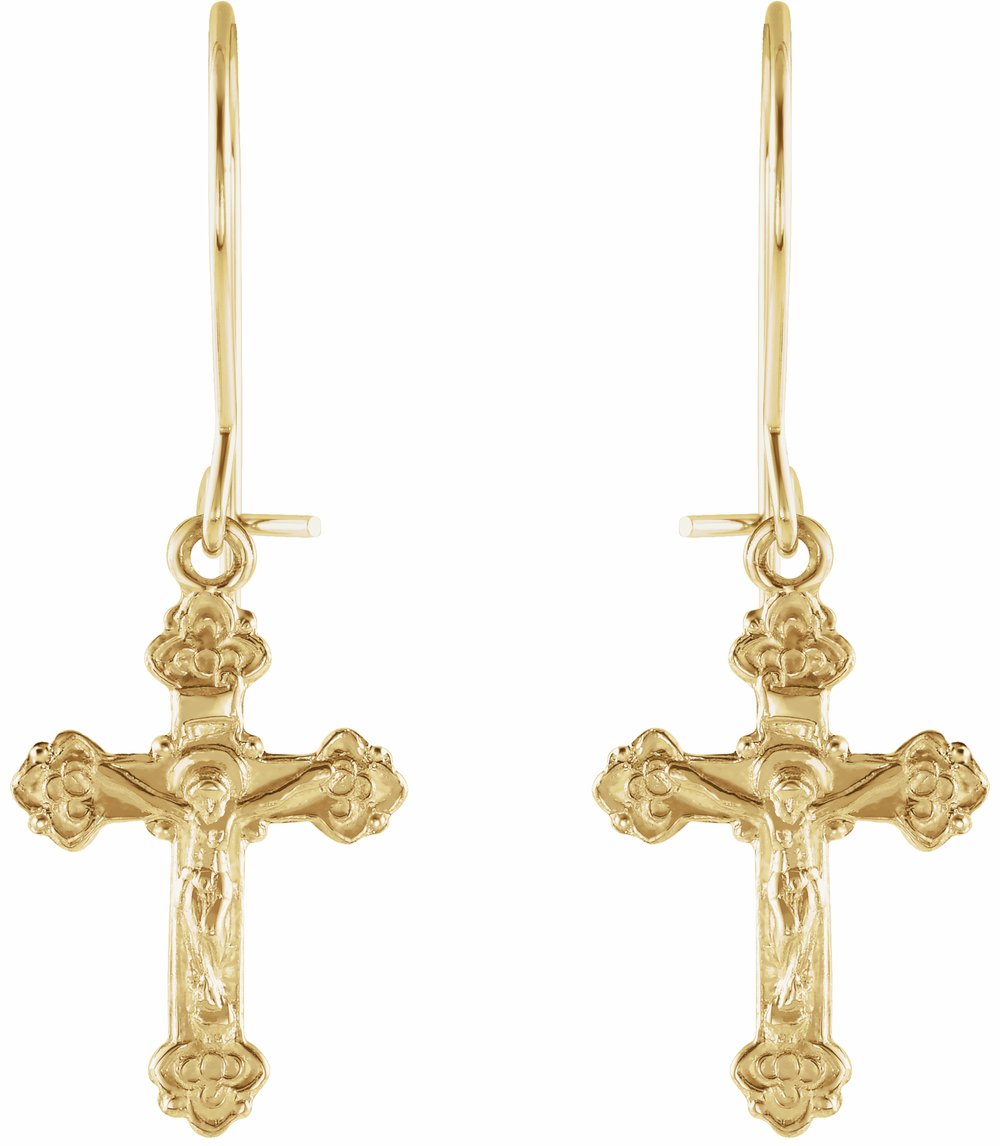 14K Yellow 25x9 mm Crucifix Earrings