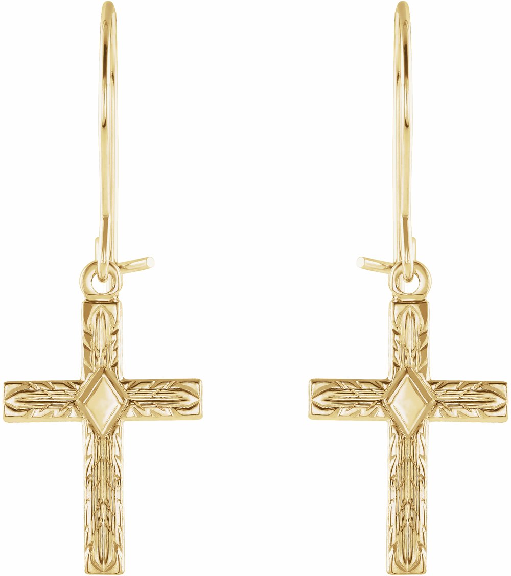 14K Yellow Cross Earrings