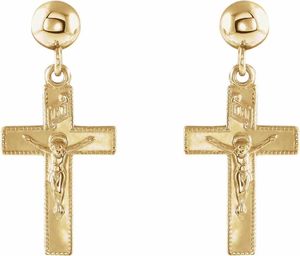 14K Yellow 20x9 mm Crucifix Earrings