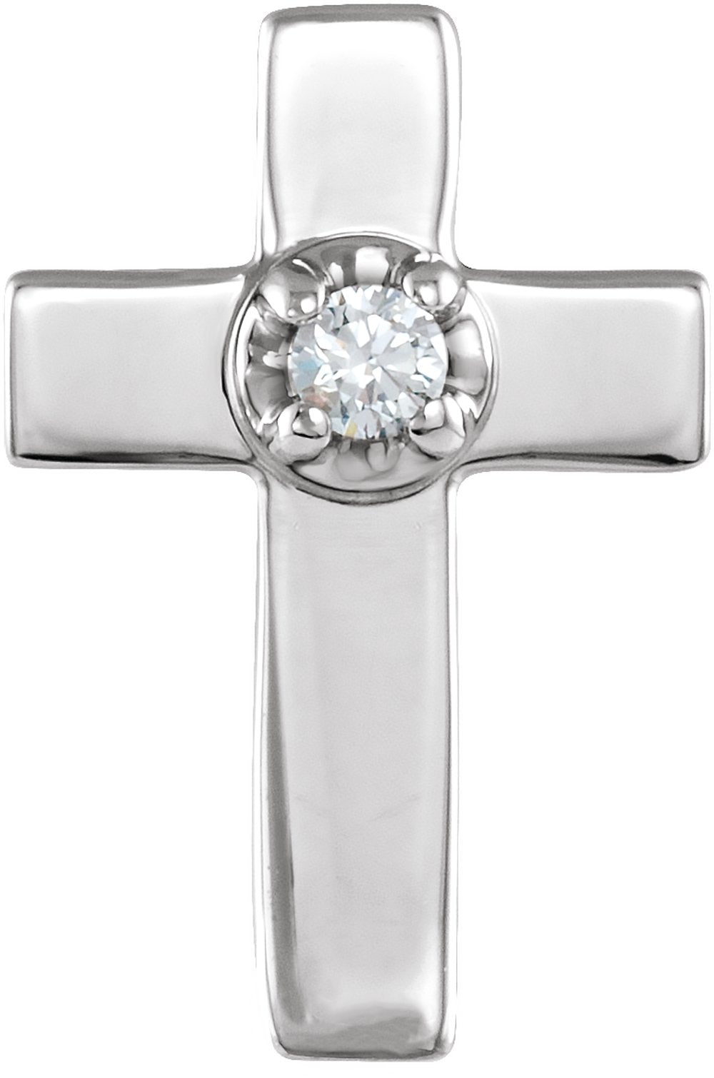 14K White .01 CT Natural Diamond Cross Lapel Pin