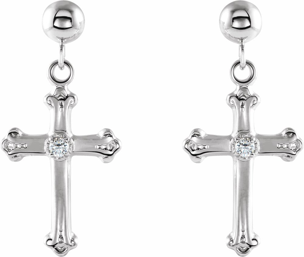 14K White .04 CTW Natural Diamond Cross & Ball Earrings