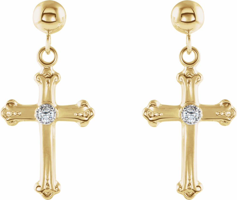14K Yellow/White .04 CTW Natural Diamond Cross & Ball Earrings