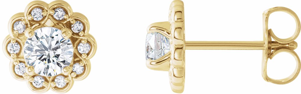 14K Yellow 5/8 CTW Natural Diamond Halo-Style Earrings