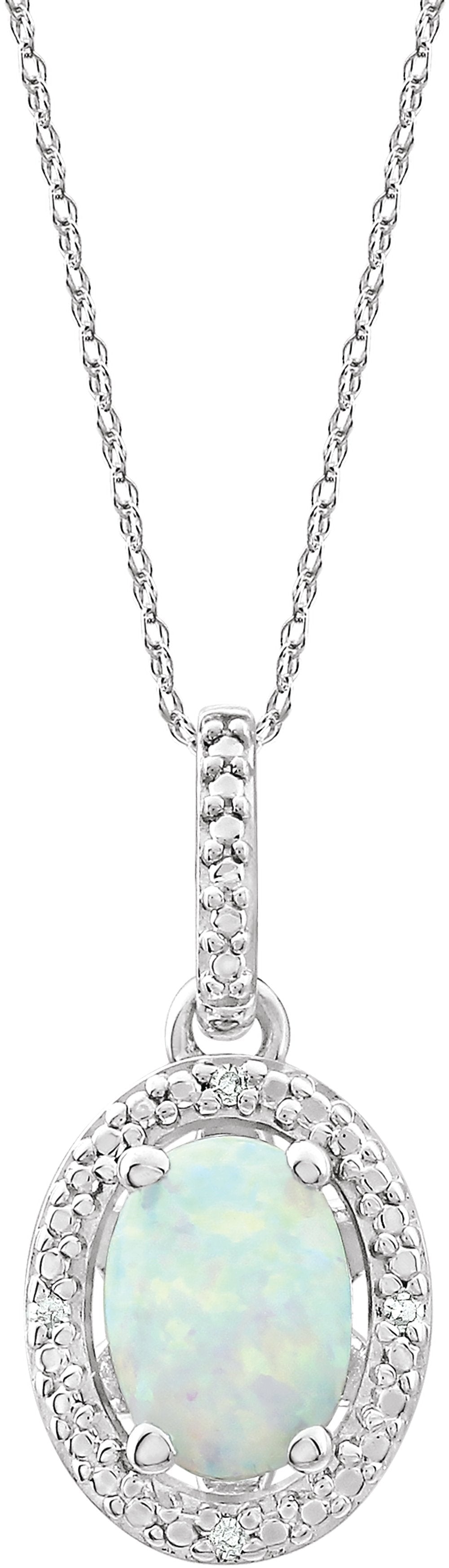 Sterling Silver Lab-Grown Opal & .01 CTW Natural Diamond 18" Necklace