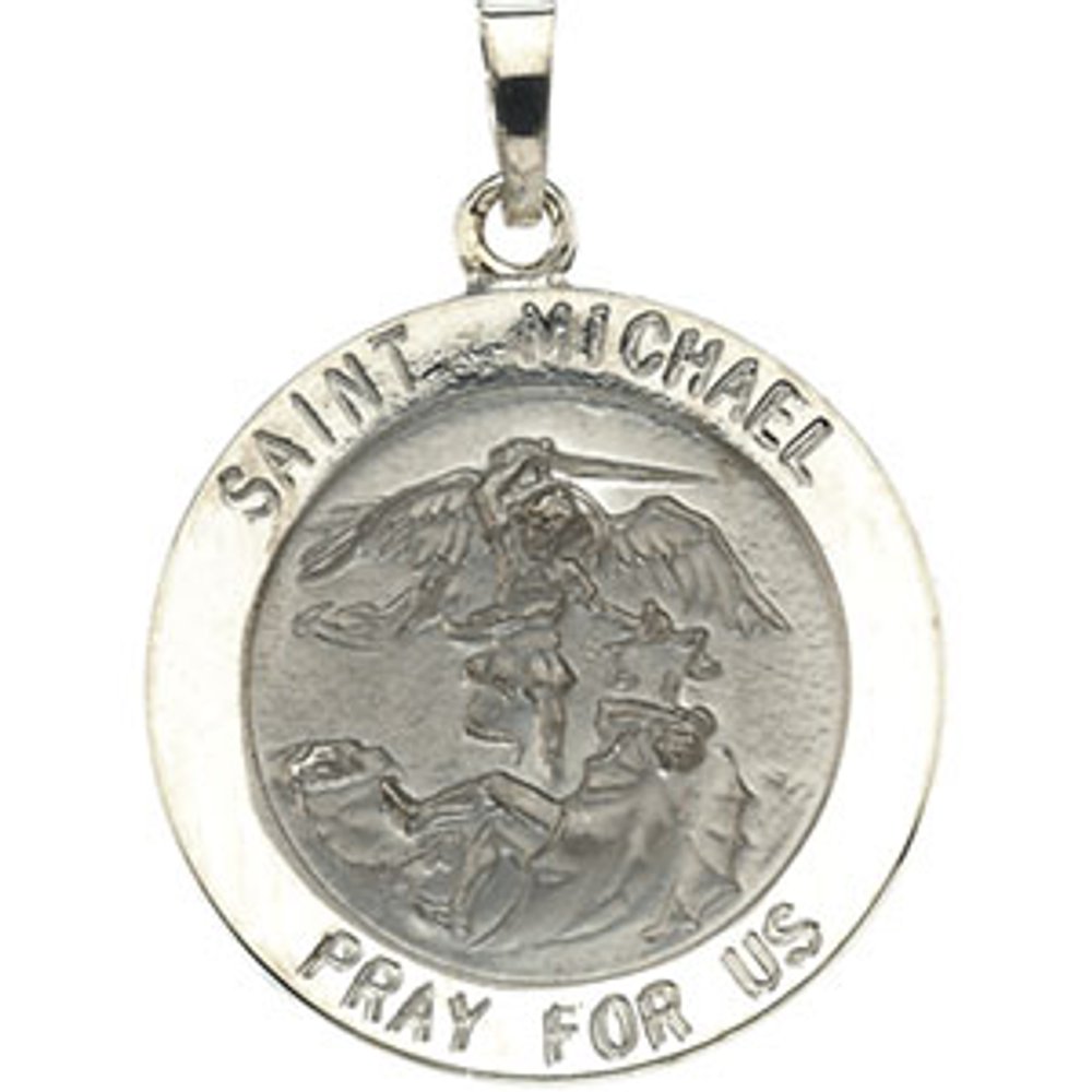 14K White Gold St. Michael Medal Pendant