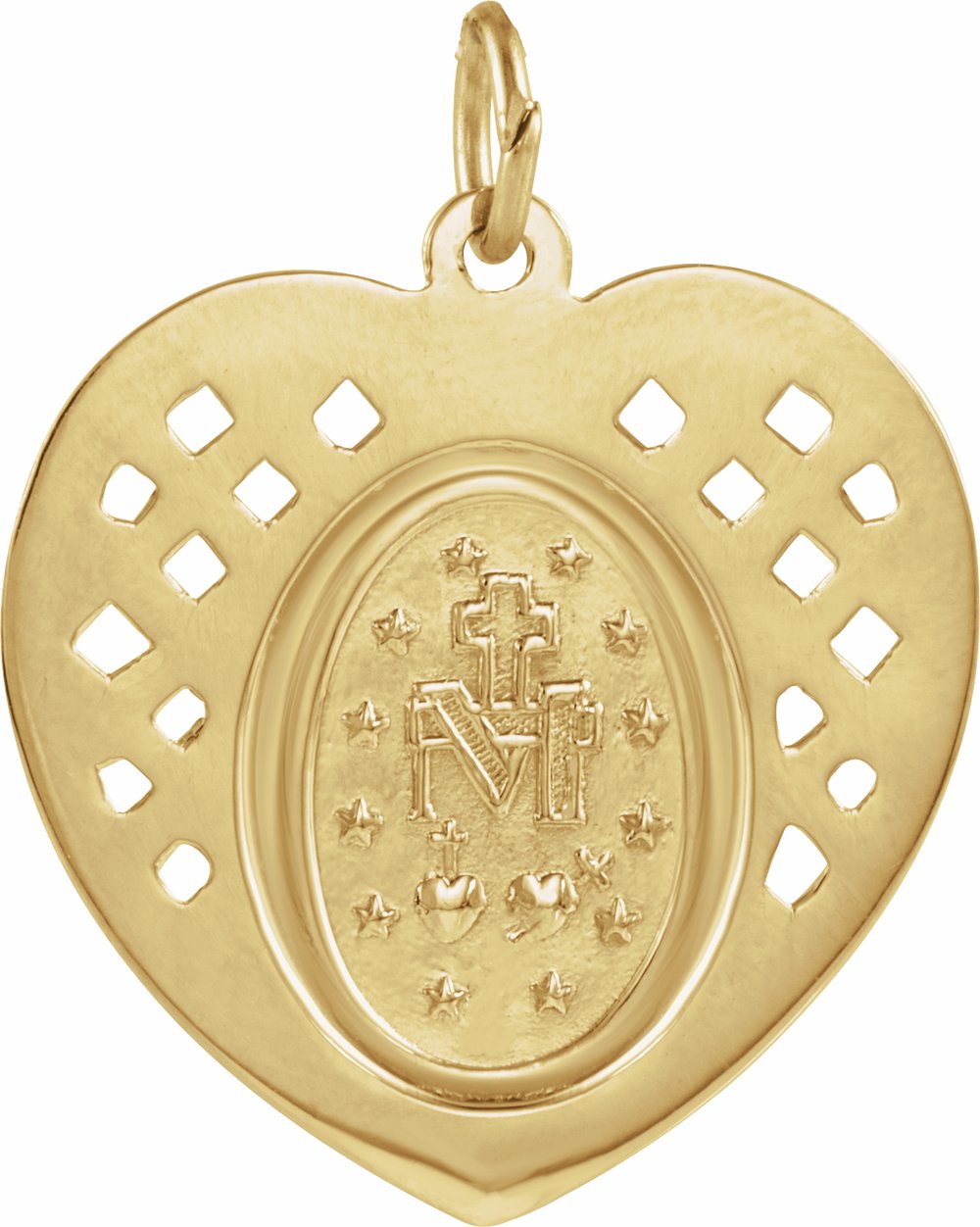 14K Yellow 20x20 mm Heart Miraculous Medal