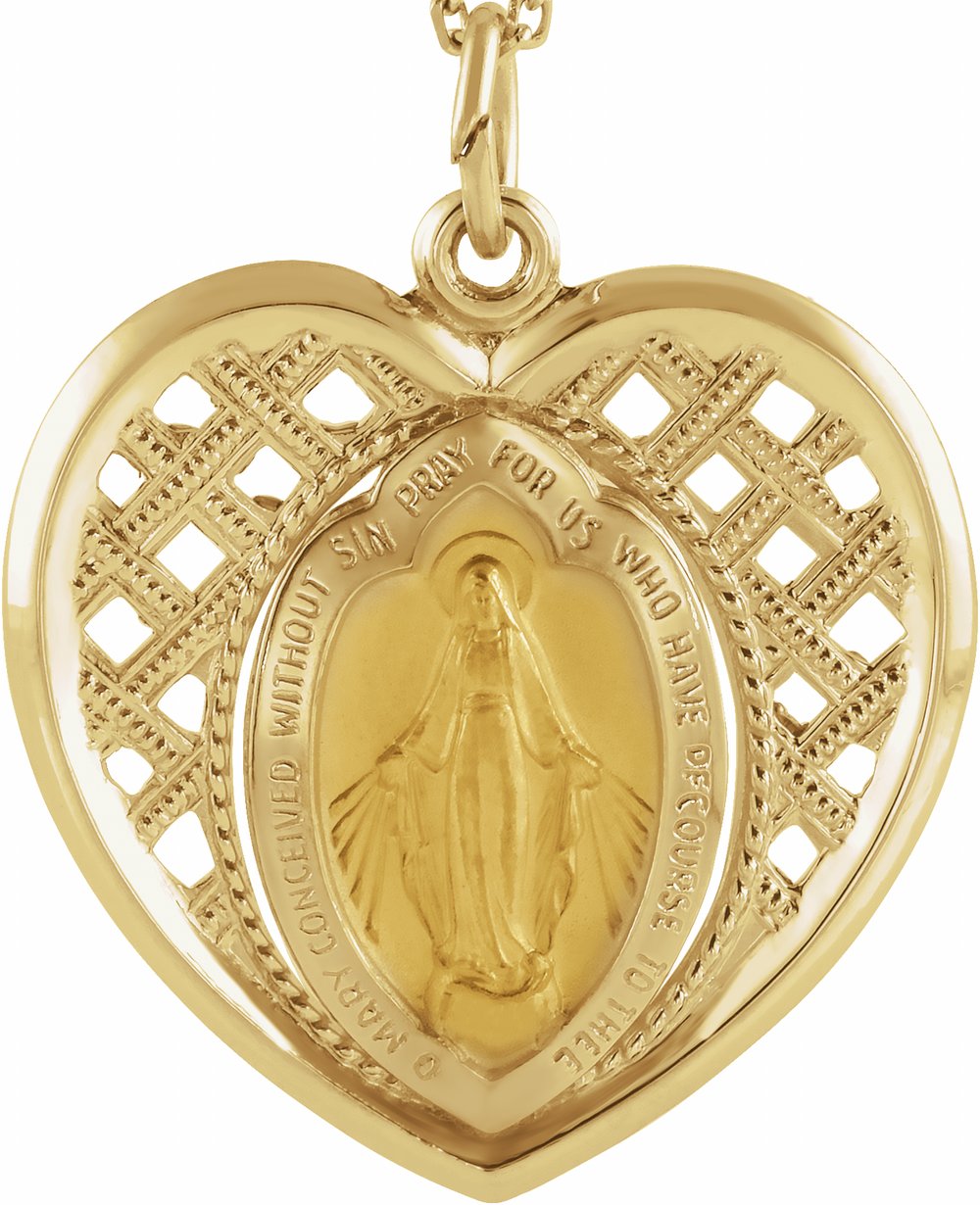 14K Yellow 20x20 mm Heart Miraculous Medal