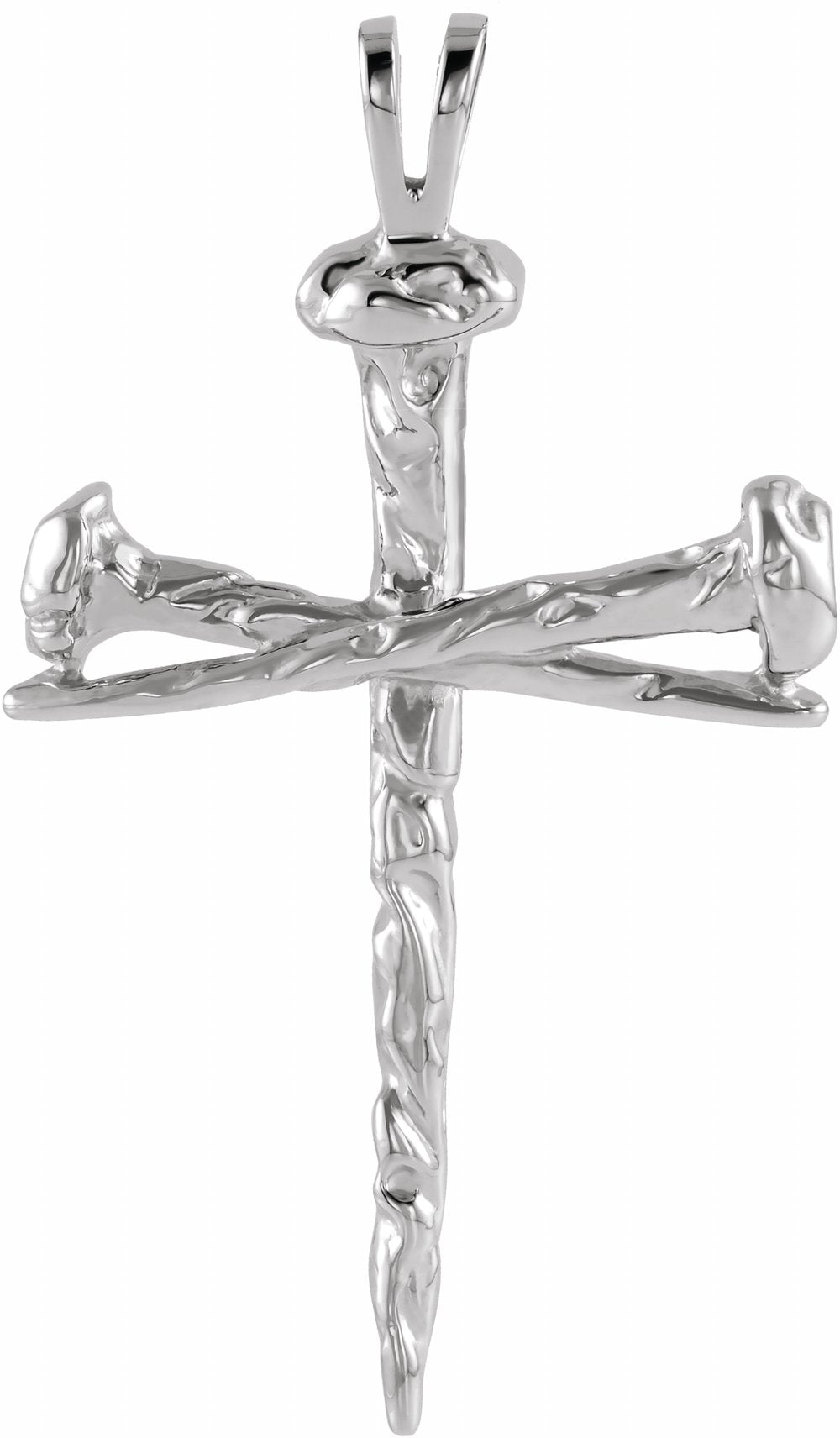 14K White Nail Design Cross Pendant