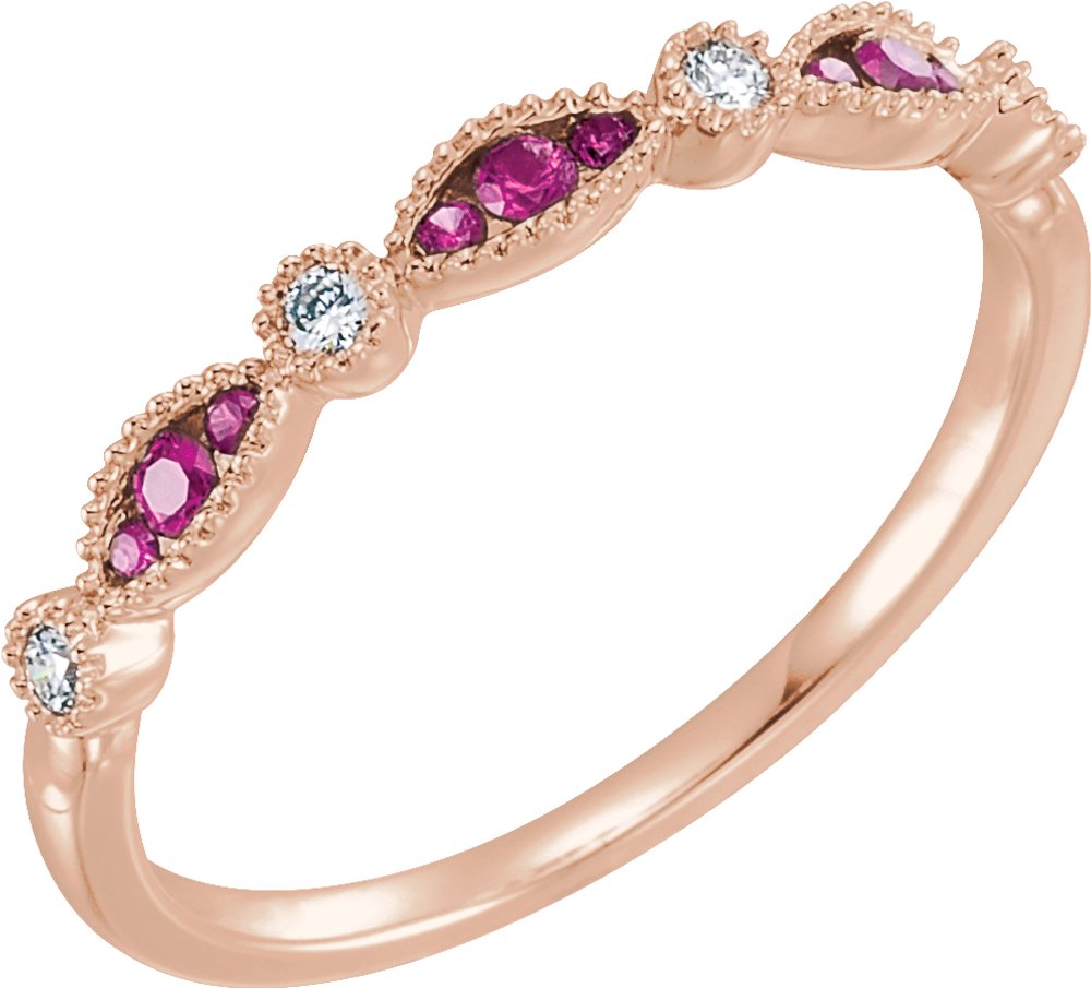 14K Rose Natural Ruby & .07 CTW Natural Diamond Anniversary Band