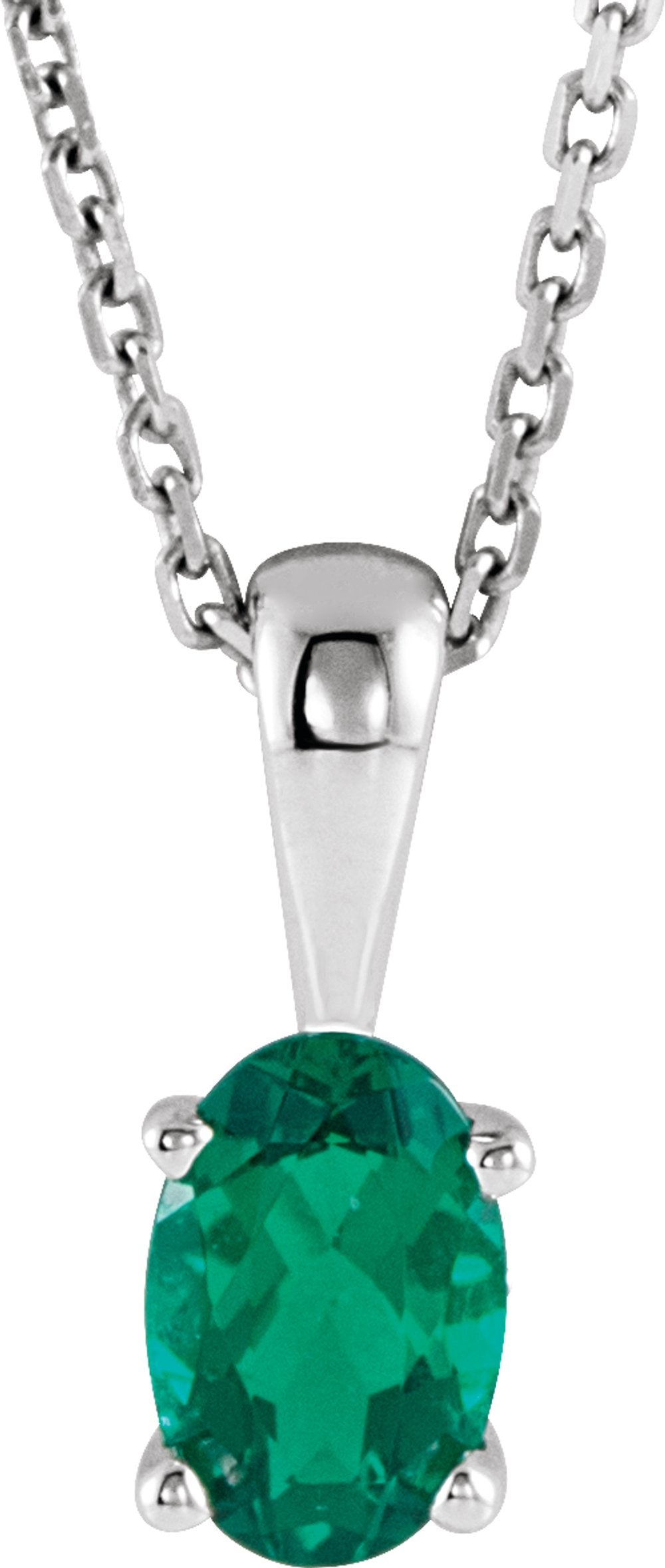 Sterling Silver Lab-Grown Emerald 16-18" Necklace