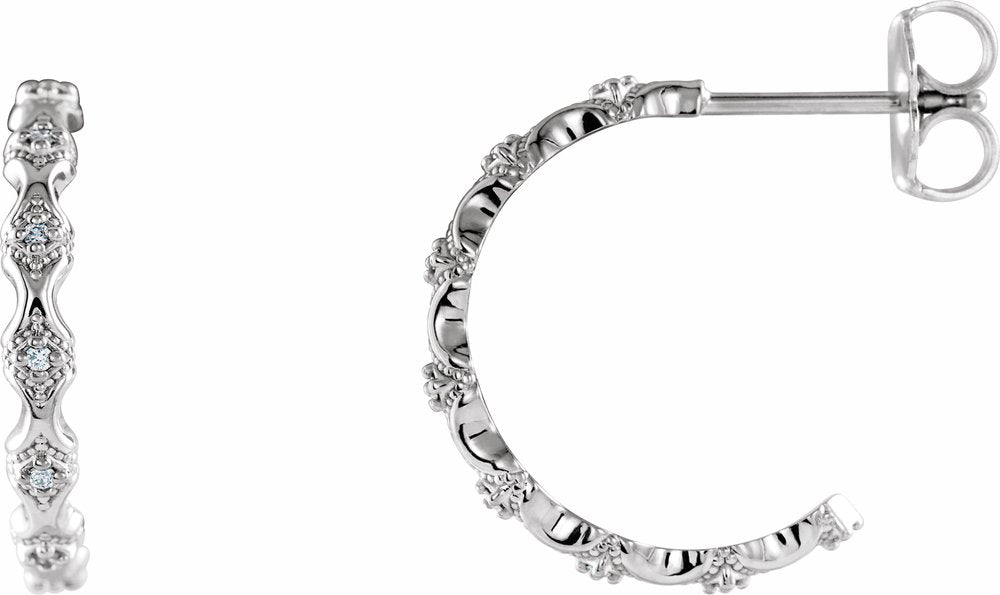 14K White Gold .04 CTW Natural Diamond Hoop Earrings