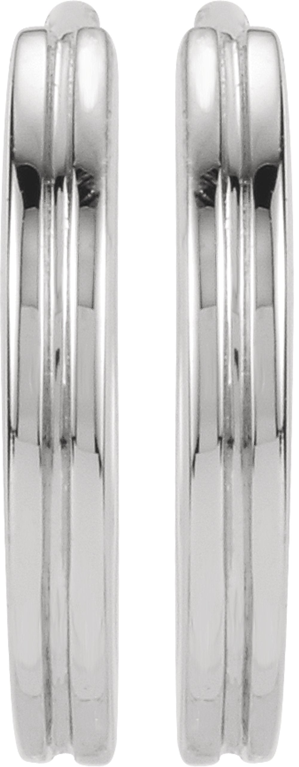 14K White Gold Grooved Hinged 10.3 mm Huggie Hoop Earrings