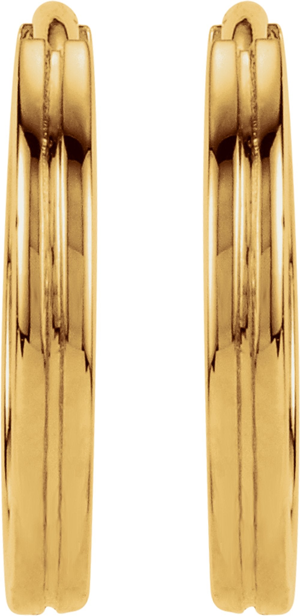 14K Yellow Gold Grooved Hinged 10.3 mm Huggie Hoop Earrings