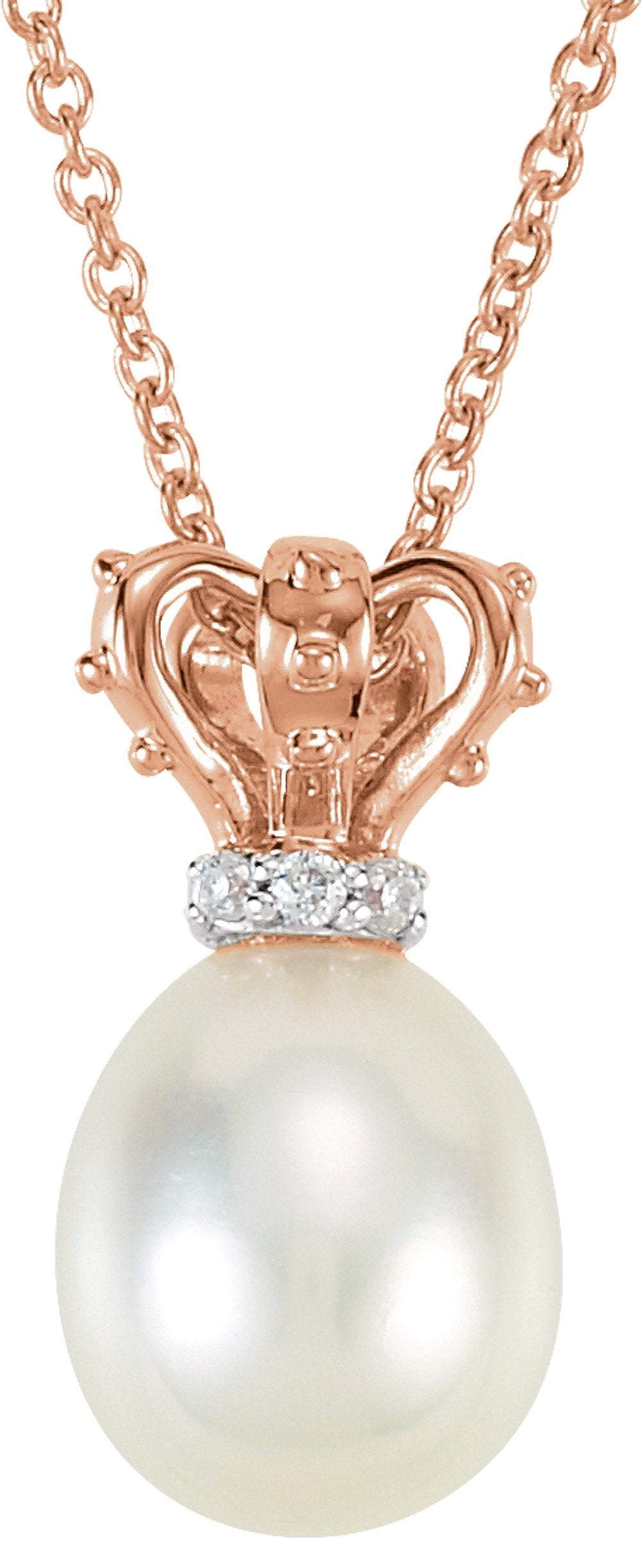 14K Rose/White Cultured White Freshwater Pearl & .015 CTW Natural Diamond Crown 18" Necklace