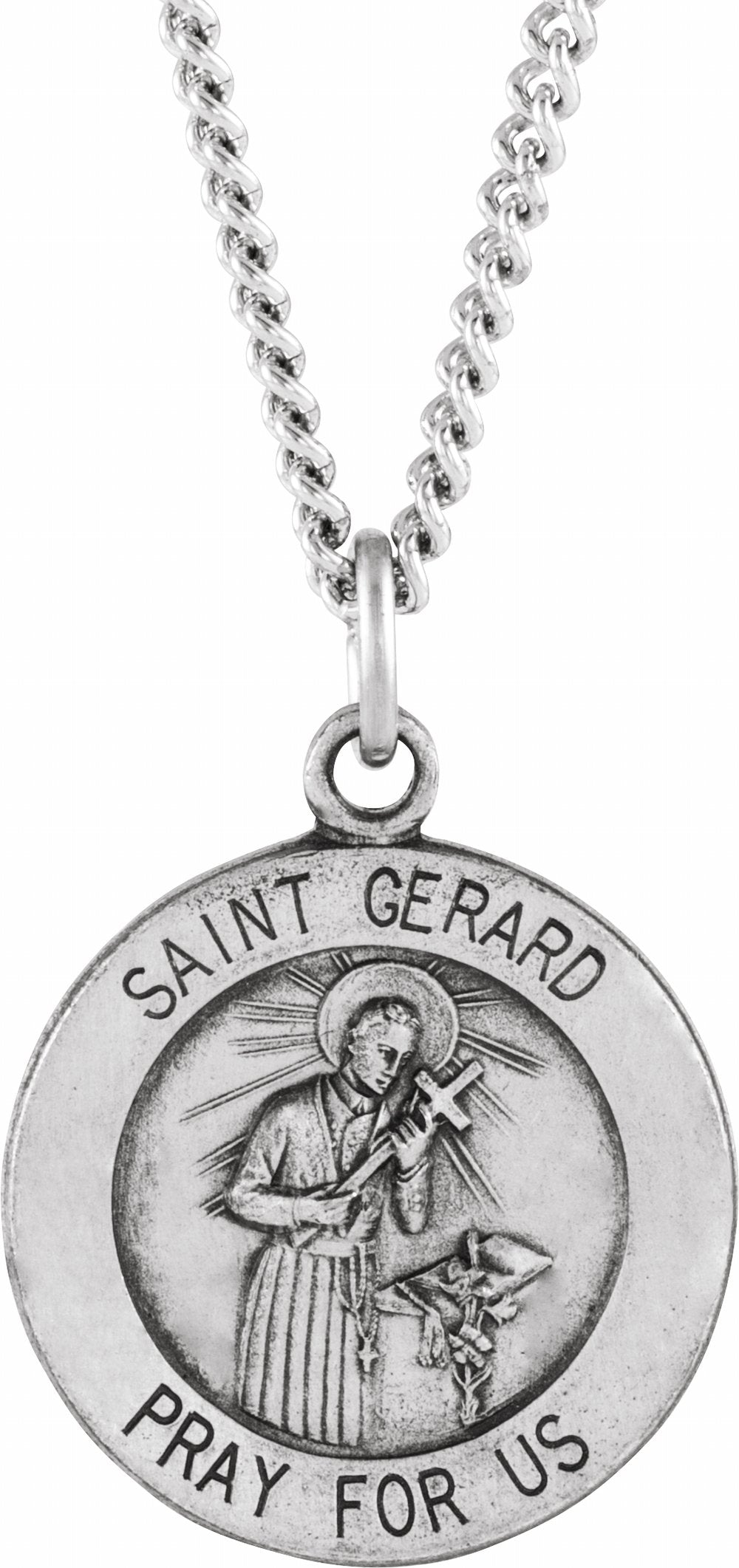 Sterling Silver 22 mm St. Gerard Medal 24" Necklace