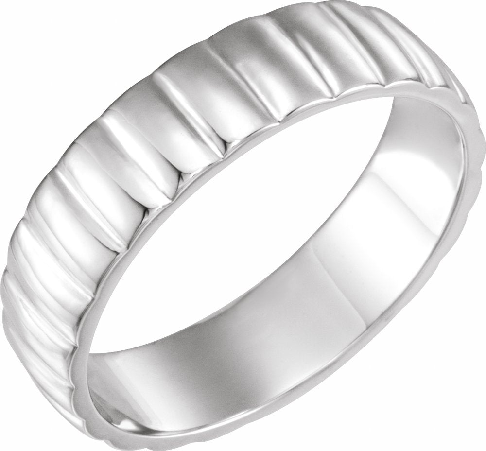 14K White Gold 6 mm Grooved Half Round Band Size 7