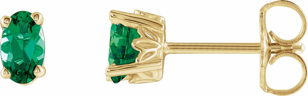 14K Yellow Gold Lab-Grown Emerald Earrings