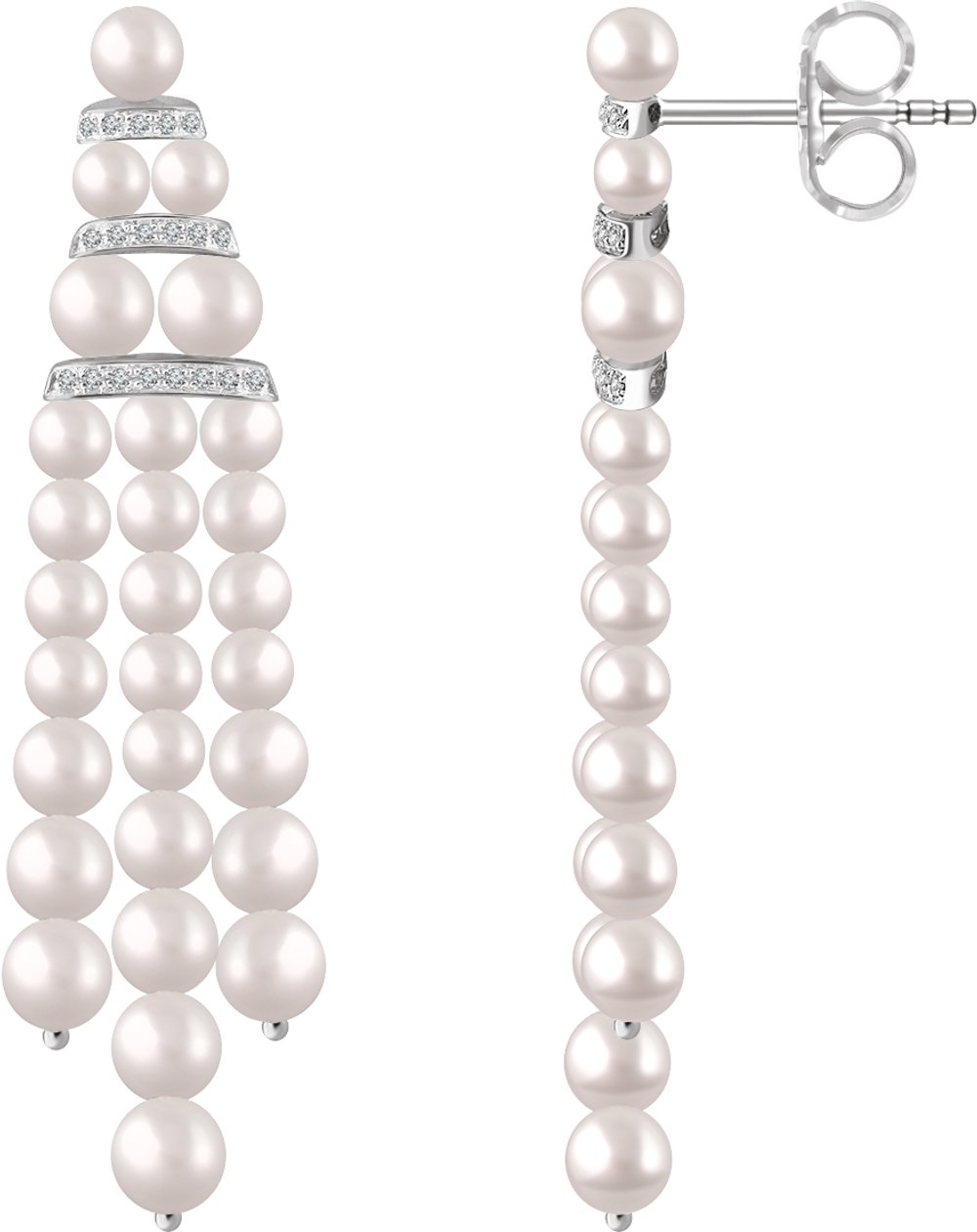 14K White Gold Cultured White Freshwater Pearl & 1/4 CTW Natural Diamond Earrings