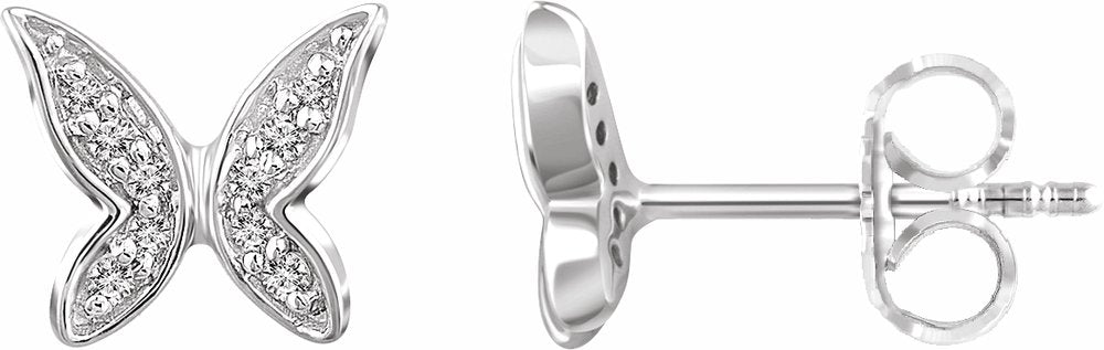 14K White Gold .07 CTW Natural Diamond Butterfly Youth Earrings