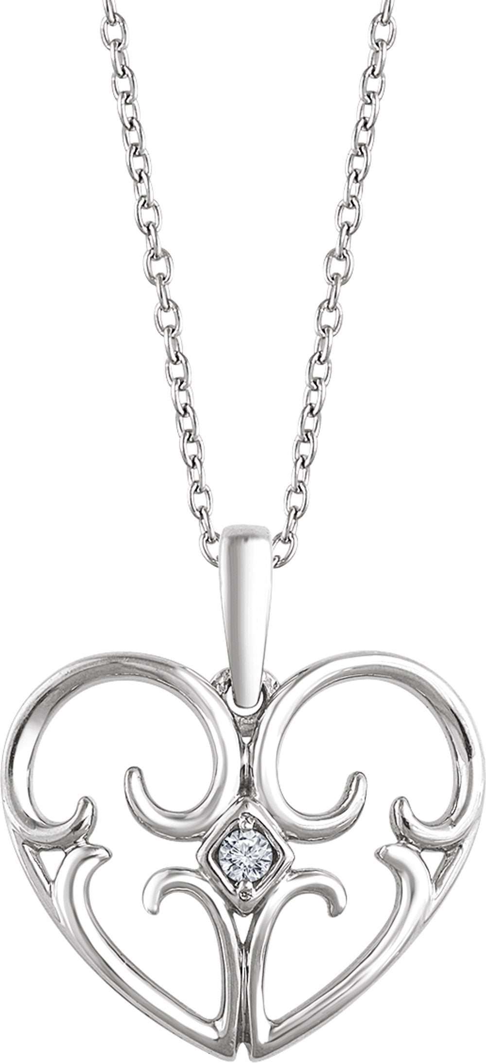 Sterling Silver .03 CT Natural Diamond Heart 16-18" Necklace