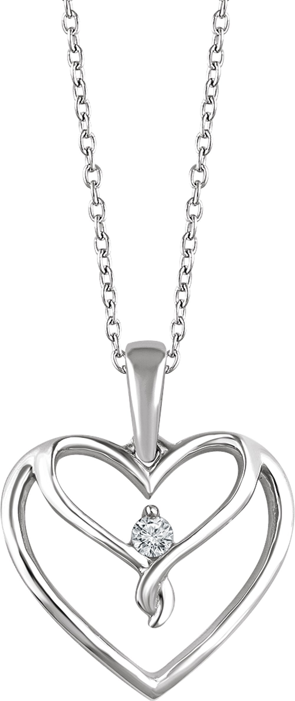 Sterling Silver .05 CT Natural Diamond Heart 16-18" Necklace