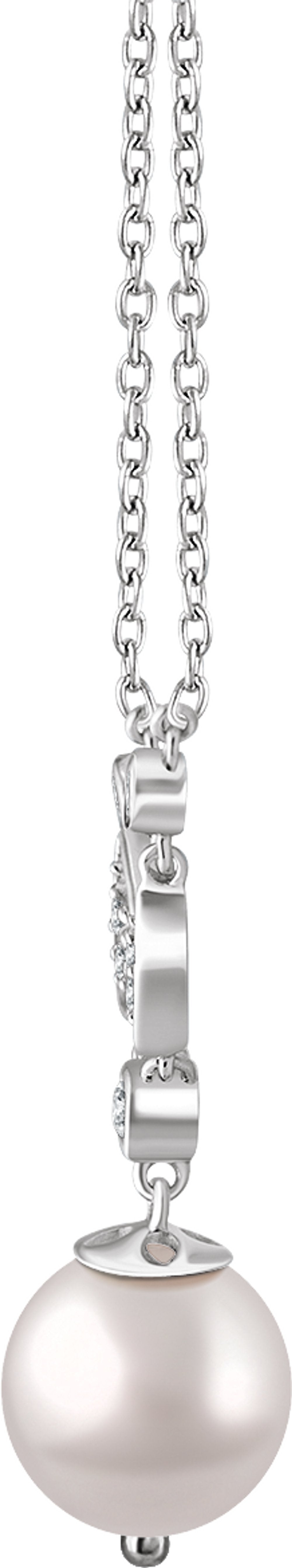 14K White Gold Cultured White Freshwater Pearl & 1/6 CTW Natural Diamond 16-18" Necklace