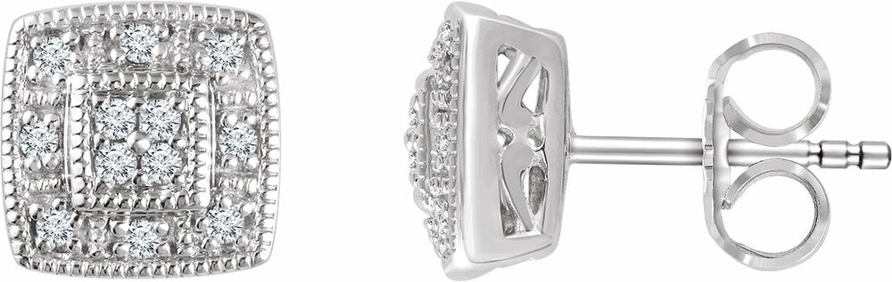 14K White 1/10 CTW Natural Diamond Cluster Earrings