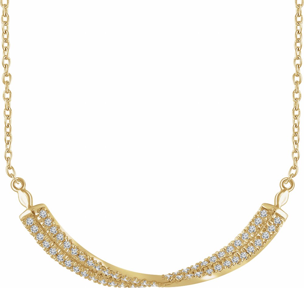 14K Yellow Gold 1/4 CTW Natural Diamond Twisted Bar 16-18" Necklace