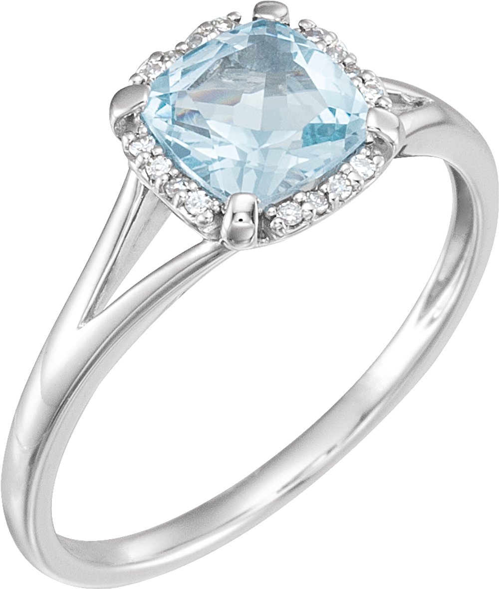 14K White Gold Natural Sky Blue Topaz & .05 CTW Natural Diamond Ring