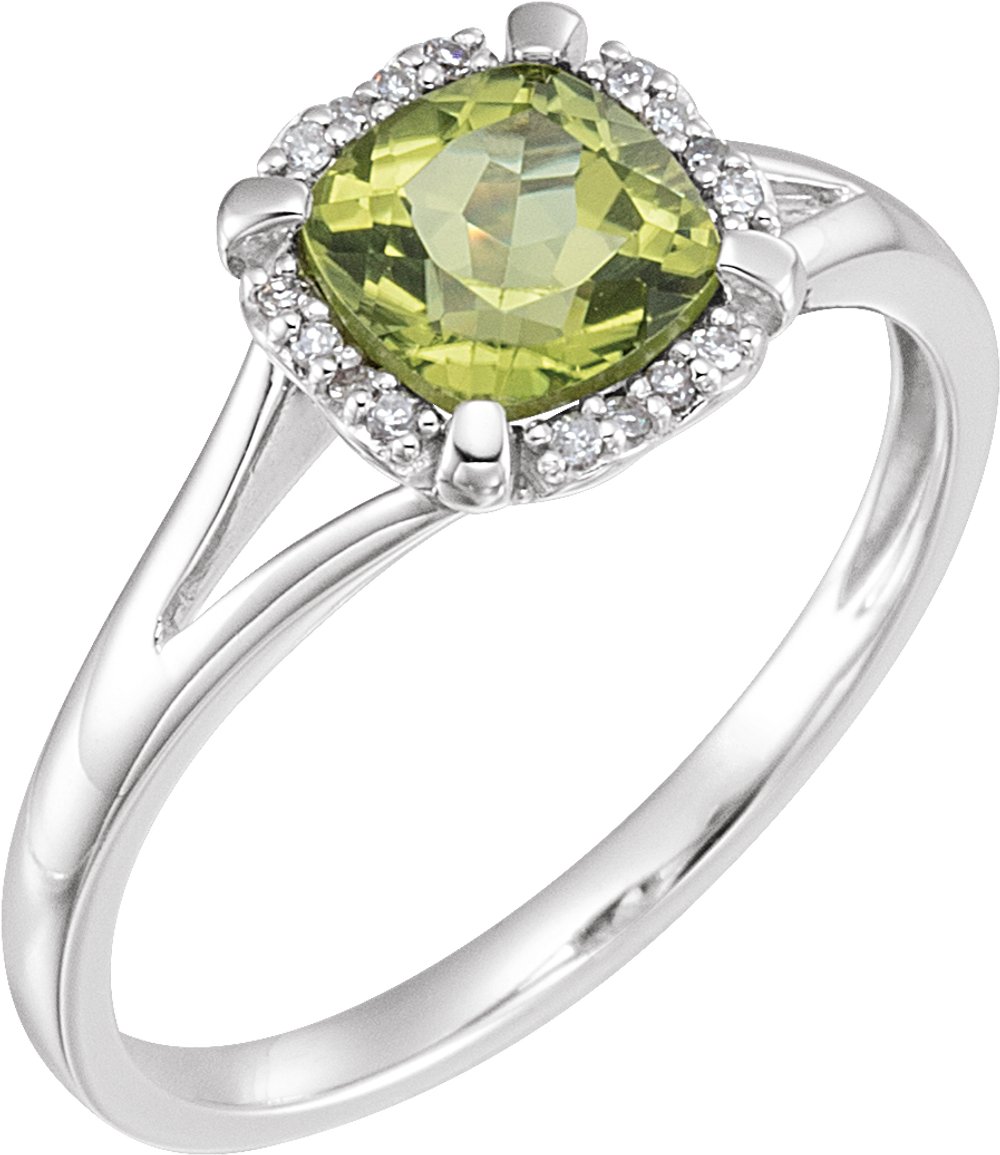 14K White Gold Natural Peridot & .05 CTW Natural Diamond Ring