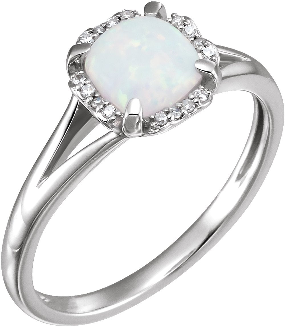 14K White Gold Lab-Grown Opal & .05 CTW Natural Diamond Ring