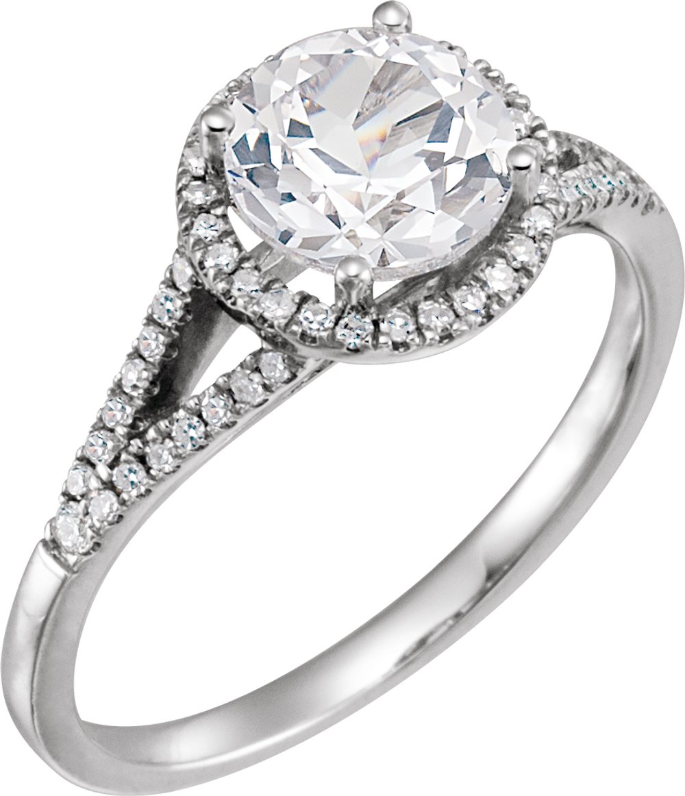 14K White Gold Lab-Grown White Sapphire & 1/6 CTW Natural Diamond Ring