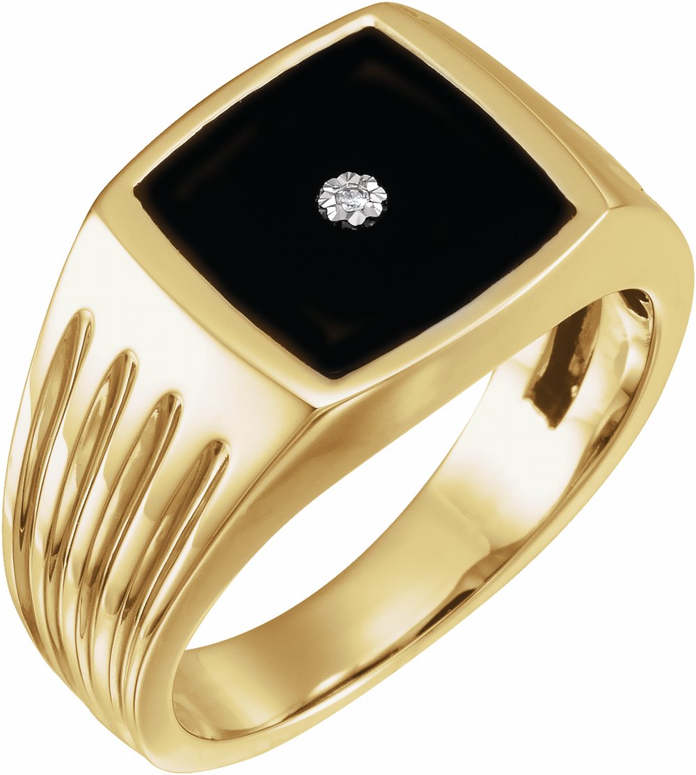 14K Yellow Natural Black Onyx & .005 CTW Natural Diamond Ring