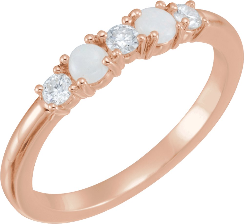 14K Rose Natural White Opal & 1/5 CTW Natural Diamond Stackable Ring