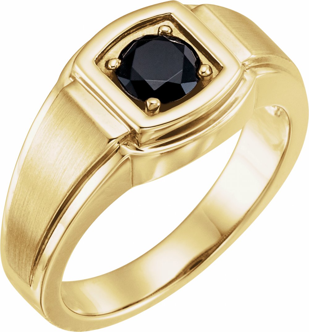 14K Yellow Natural Black Onyx Ring