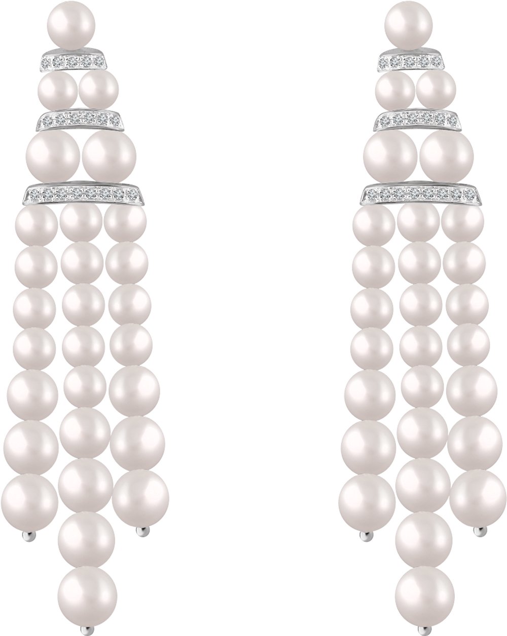 14K White Gold Cultured White Freshwater Pearl & 1/4 CTW Natural Diamond Earrings