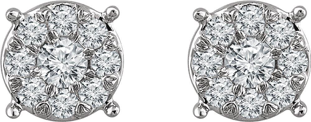14K White Gold 1/4 CTW Natural Diamond Cluster Earrings