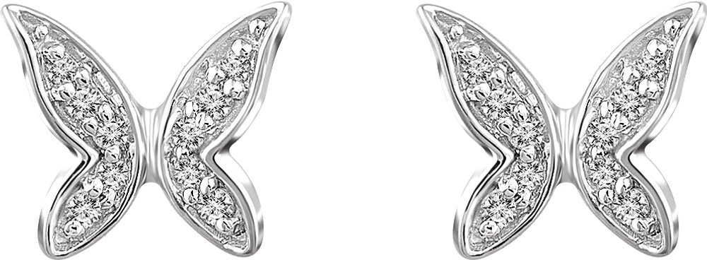 14K White Gold .07 CTW Natural Diamond Butterfly Youth Earrings