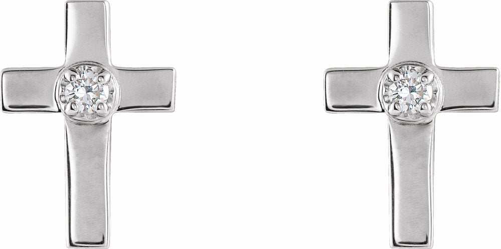 14K White Gold 10x6 mm .04 CTW Natural Diamond Cross Earrings