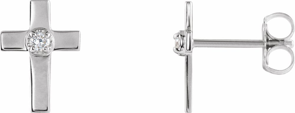 14K White Gold 10x6 mm .04 CTW Natural Diamond Cross Earrings