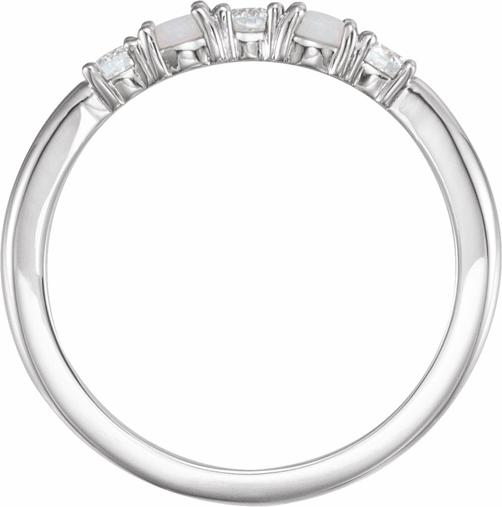 14K White Natural White Opal & 1/5 CTW Natural Diamond Stackable Ring