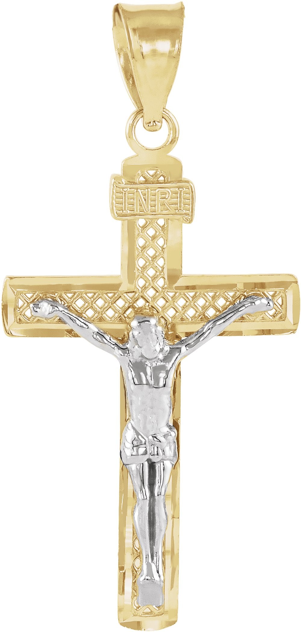 14K Yellow/White 25.5x16 mm Crucifix Pendant