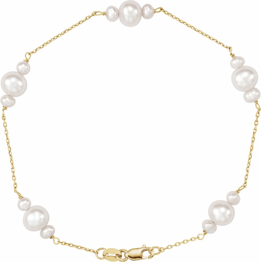 14K Yellow Gold Cultured White Freshwater Pearl 7 1/2" Bracelet