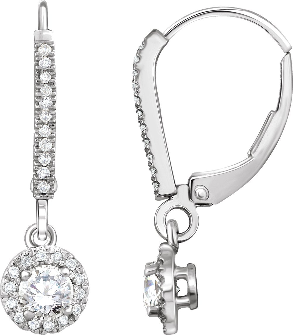 14K White Gold 5/8 CTW Natural Diamond Halo-Style Lever Back Earrings